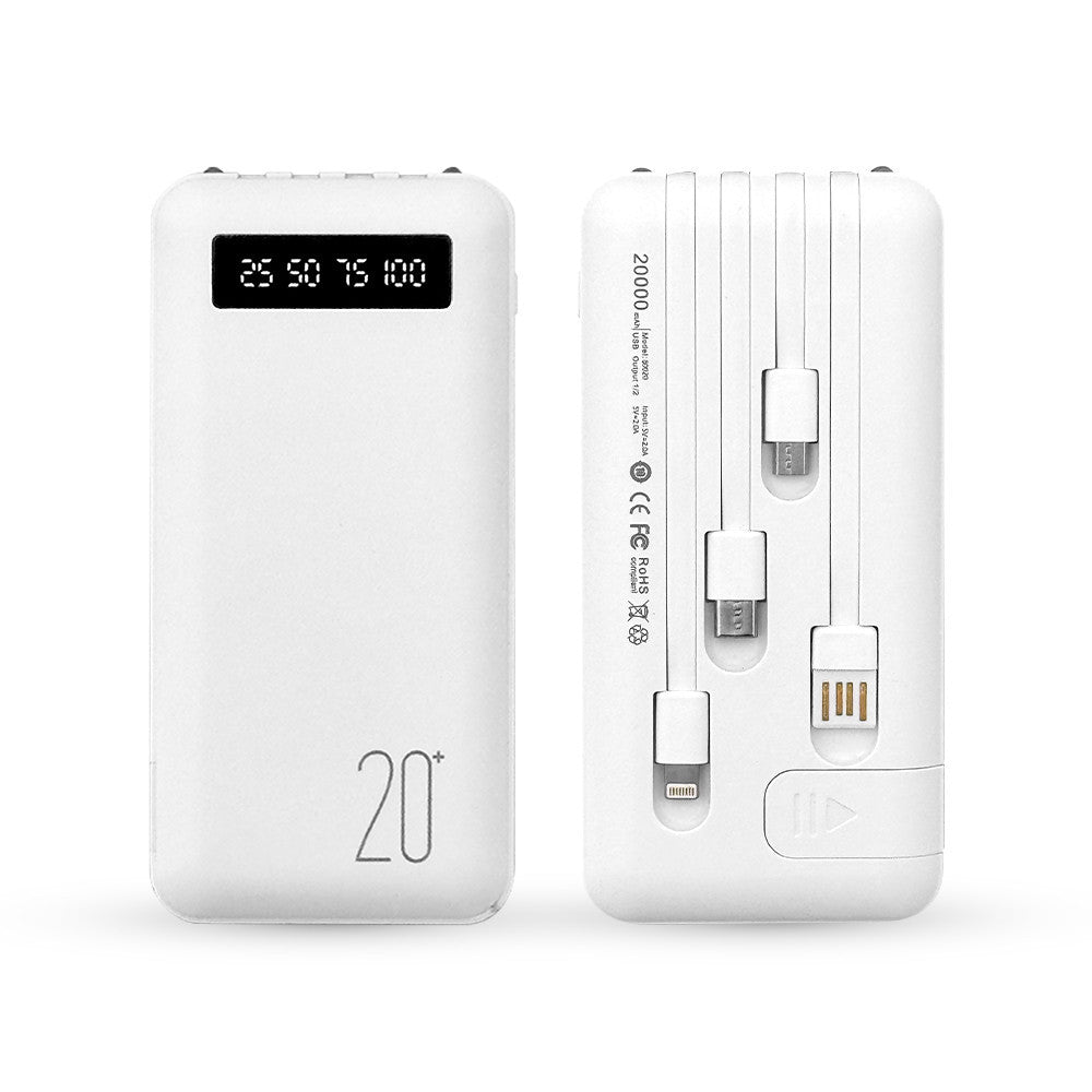Power Bank 20000mAh Chargeur Rapide Portable avec 4 Câbles USB Inclus