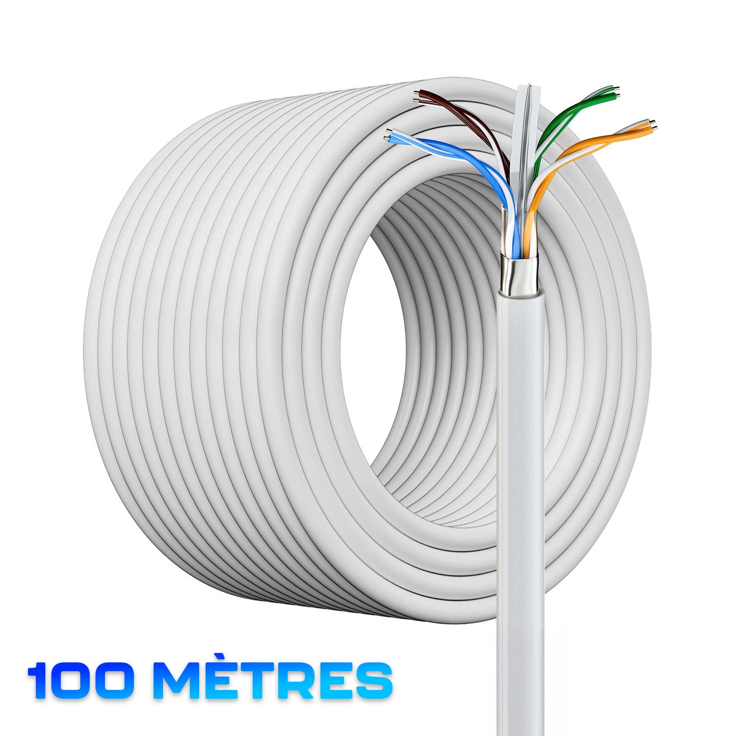 Câble Ethernet 100m CAT6 FTP Câble Réseau LAN AWG23 4P Imperméable Non Blindé