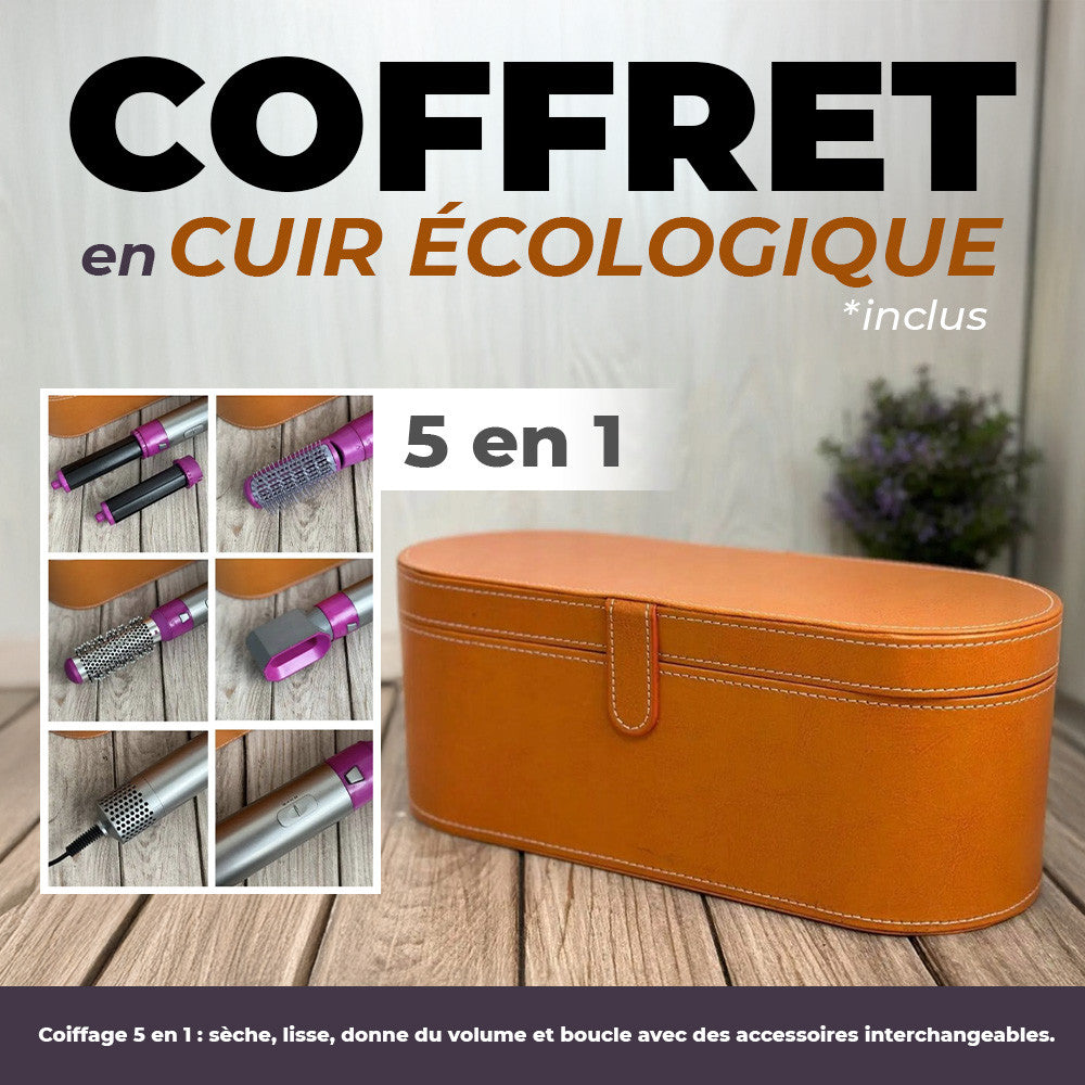 Asciugacapelli 5 en 1 avec coffret 1000W 5 accessoires brosse et fer à friser