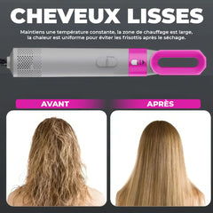 Asciugacapelli 5 en 1 avec coffret 1000W 5 accessoires brosse et fer à friser
