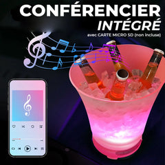Seau à glace 7L porte-bouteilles RGB Bluetooth rechargeable.