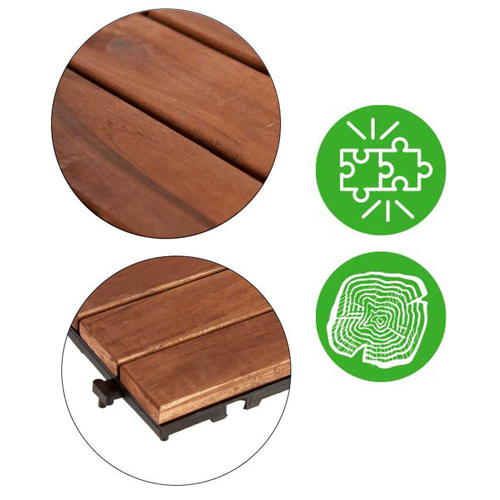 Pack 6 carreaux en bois d'acacia effet bois revêtement extérieur 30x30x2.5 cm