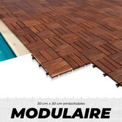 Pack 6 carreaux en bois d'acacia effet bois revêtement extérieur 30x30x2.5 cm