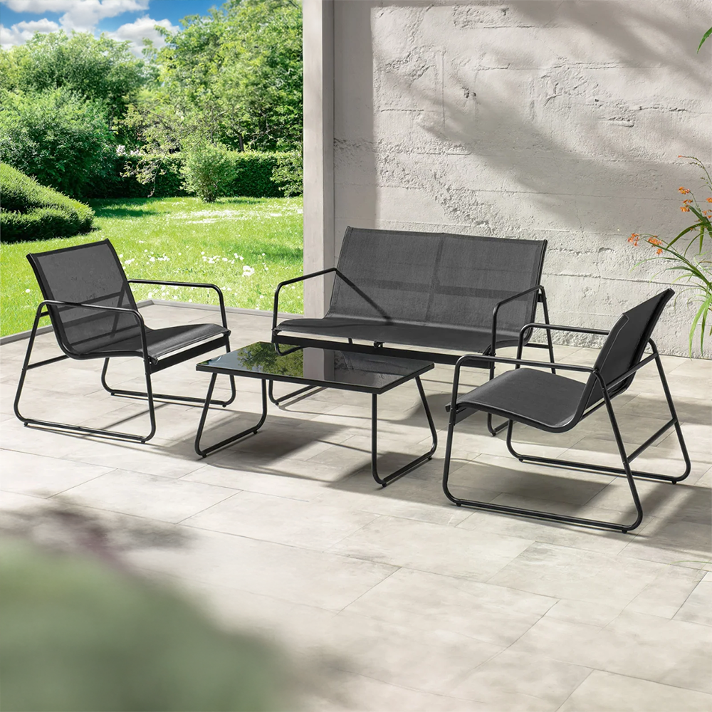 Salon de jardin ZANZIBAR noir 4 pièces canapé 2 fauteuils table basse