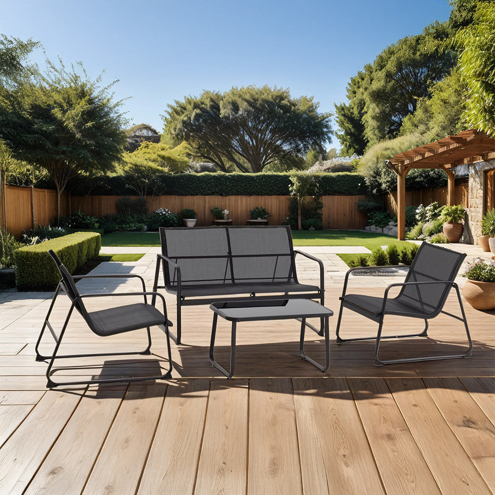 Salon de jardin ZANZIBAR noir 4 pièces canapé 2 fauteuils table basse