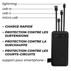 Power Bank 20000mAh Chargeur Rapide Portable avec 4 Câbles USB Inclus