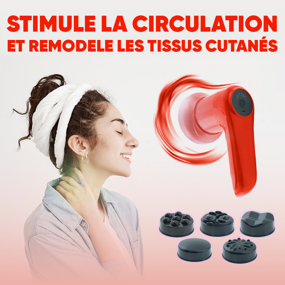 Masseur Corporel Électrique Rechargeable avec 4 Têtes et Vibration Réglable