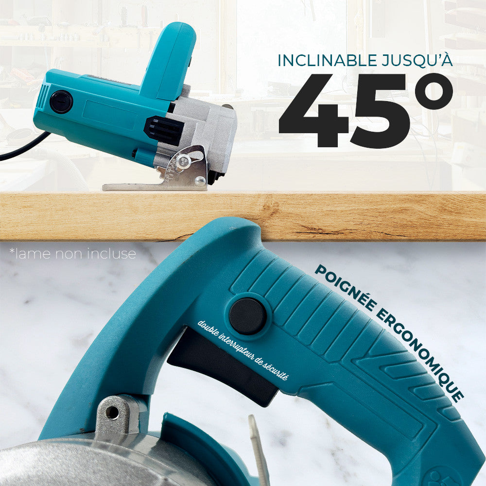 Scie Circulaire 1250W, Coupe 110mm, Électrique pour Bois, Marbre, Céramique