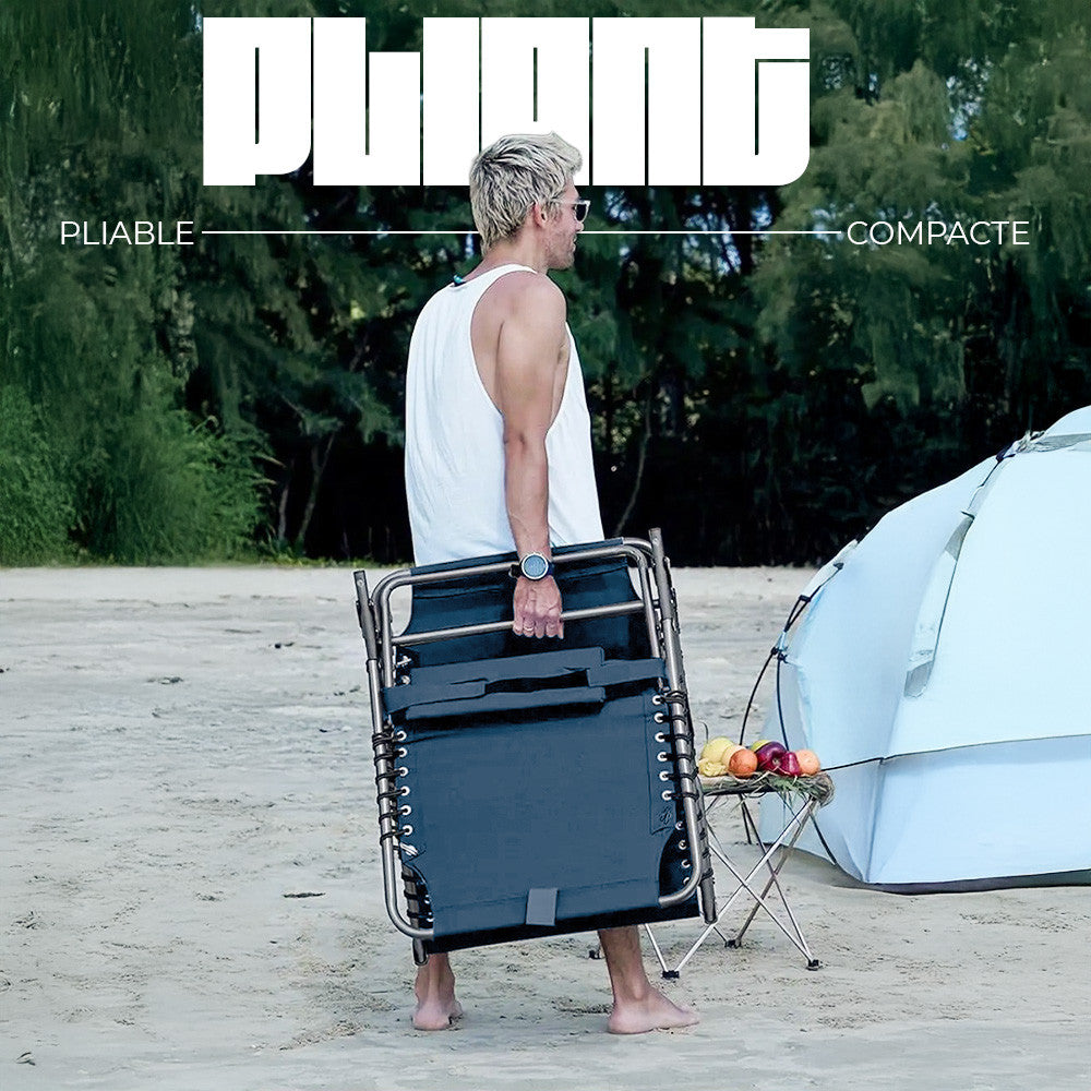 Transat en Textilène Design Cordonné, Pliable avec Dossier Inclinable.