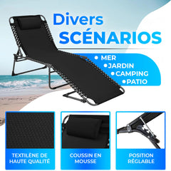 Transat en Textilène Design Cordonné, Pliable avec Dossier Inclinable.