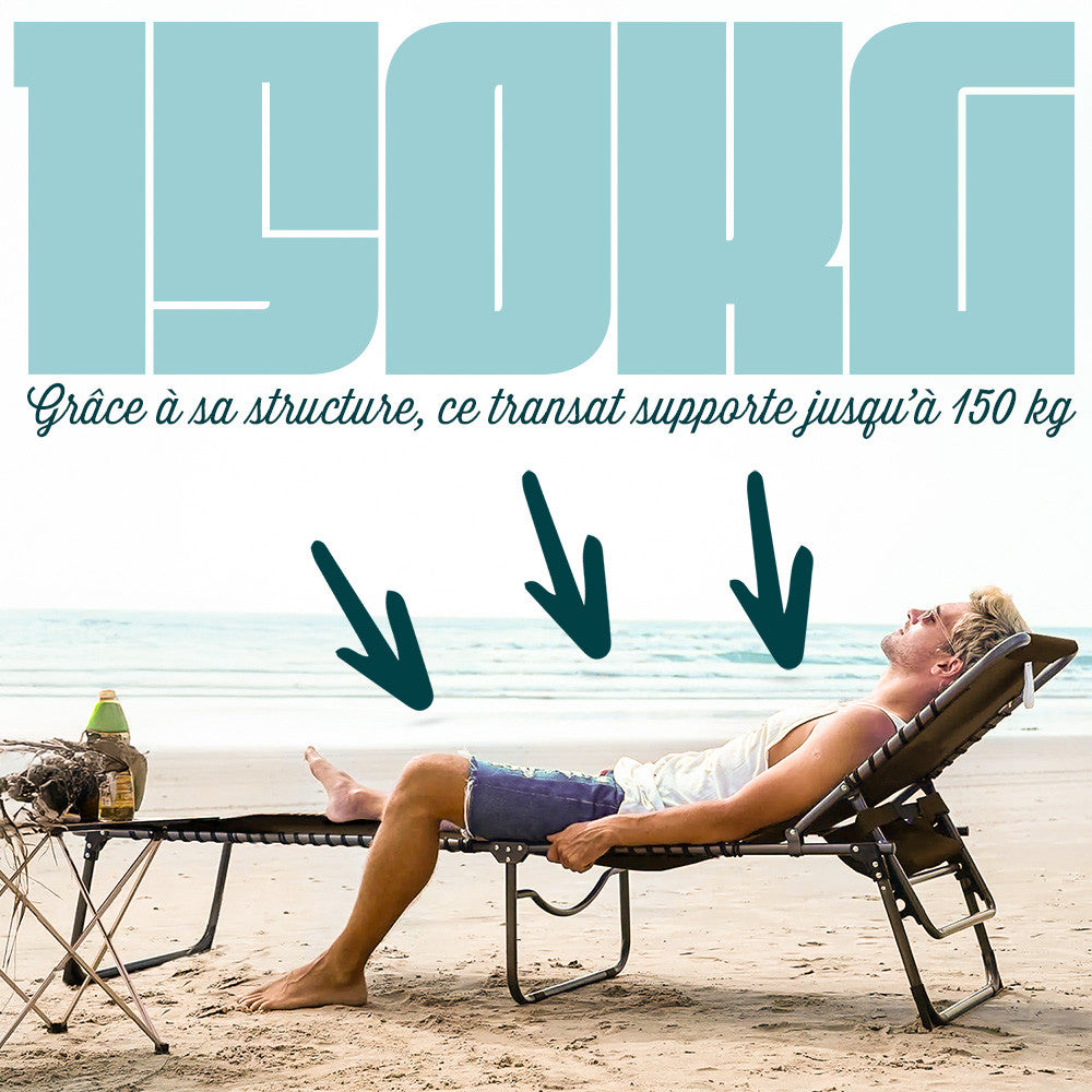 Transat en Textilène Design Cordonné, Pliable avec Dossier Inclinable.