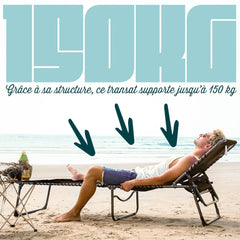 Transat en Textilène Design Cordonné, Pliable avec Dossier Inclinable.
