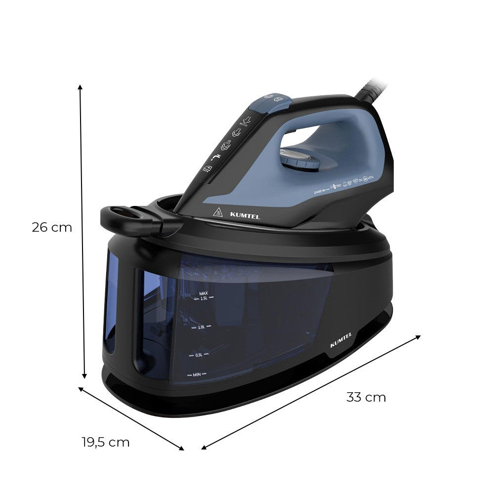 Fer à repasser vapeur 2400W, chaudière 1.5L, plaque céramique.