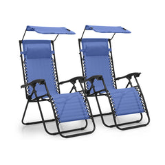 2 pièces Chaise longue Gravity Zero pliable et inclinable avec pare-soleil