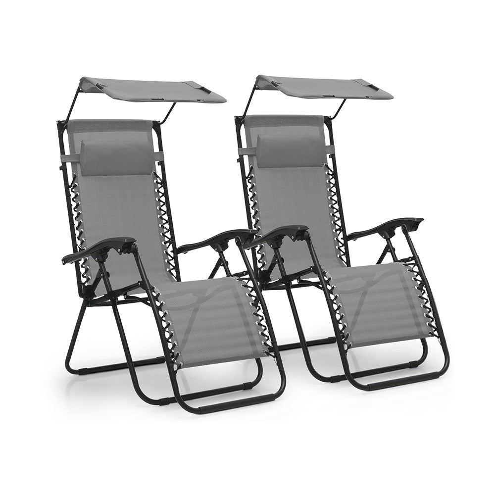 2 pièces Chaise longue Gravity Zero pliable et inclinable avec pare-soleil