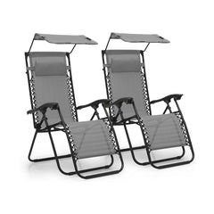 2 pièces Chaise longue Gravity Zero pliable et inclinable avec pare-soleil