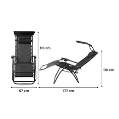 2 pièces Chaise longue Gravity Zero pliable et inclinable avec pare-soleil