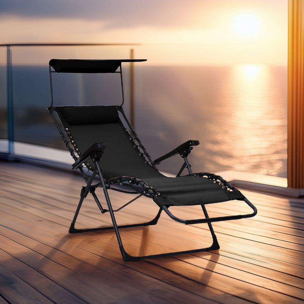 2 pièces Chaise longue Gravity Zero pliable et inclinable avec pare-soleil