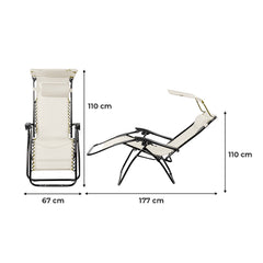 2 pièces Chaise longue Gravity Zero pliable et inclinable avec pare-soleil