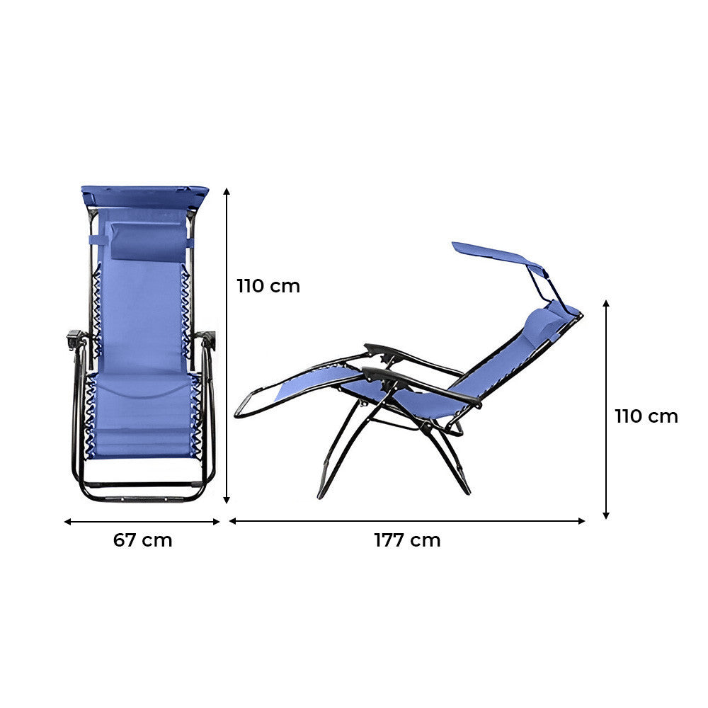 2 pièces Chaise longue Gravity Zero pliable et inclinable avec pare-soleil