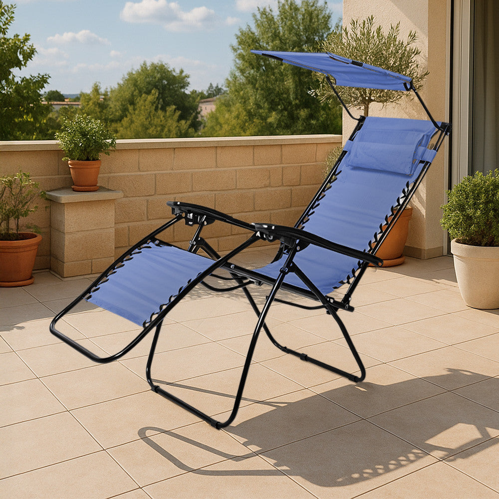 2 pièces Chaise longue Gravity Zero pliable et inclinable avec pare-soleil