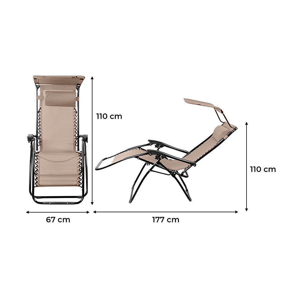 2 pièces Chaise longue Gravity Zero pliable et inclinable avec pare-soleil