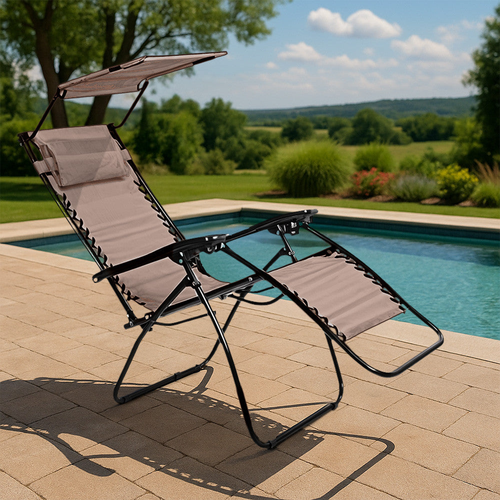 2 pièces Chaise longue Gravity Zero pliable et inclinable avec pare-soleil
