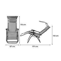 2 pièces Chaise longue Gravity Zero pliable et inclinable avec pare-soleil
