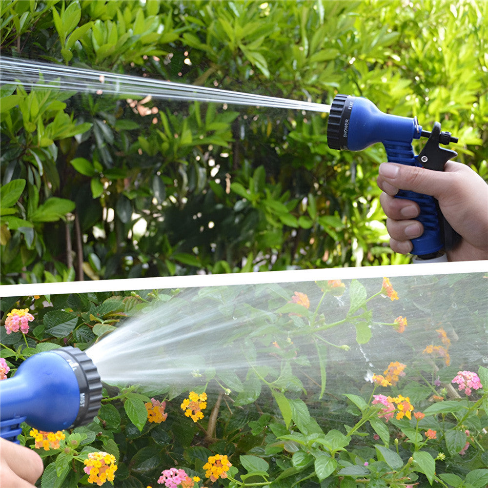 Tuyau d'arrosage extensible 15m avec pistolet 7 jets et raccord universel