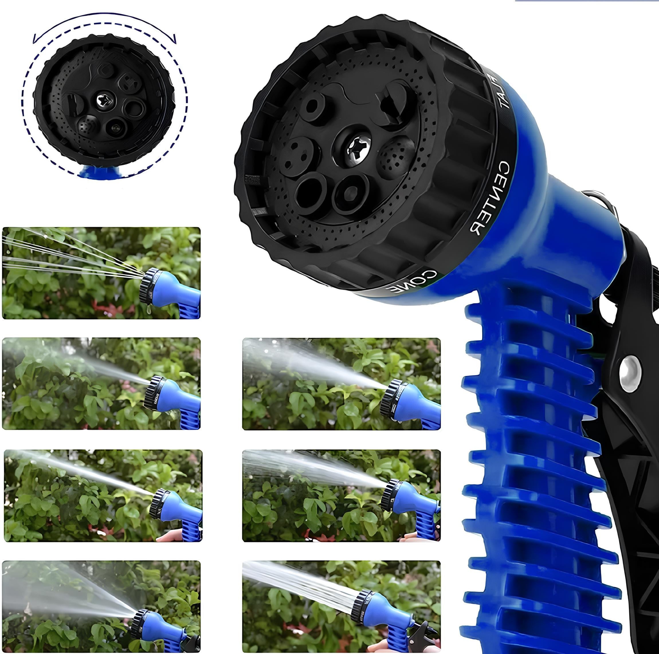 Tuyau d'arrosage extensible 15m avec pistolet 7 jets et raccord universel