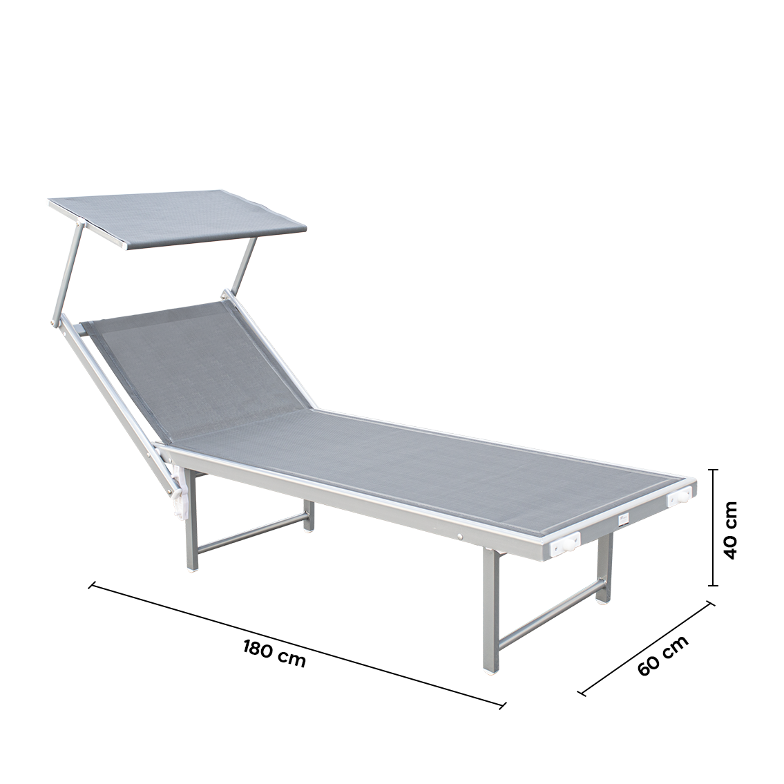 Lit de soleil LUXURIOUS avec parasol en aluminium, dossier inclinable 180x60x40