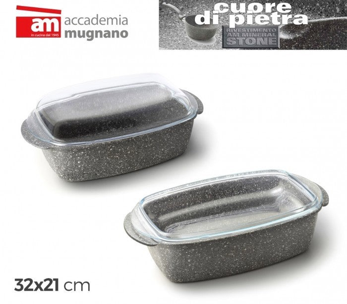 CPRST32 - Plat á four 32x21 cm - Moule antiadhésive avec couvercle effet pierre