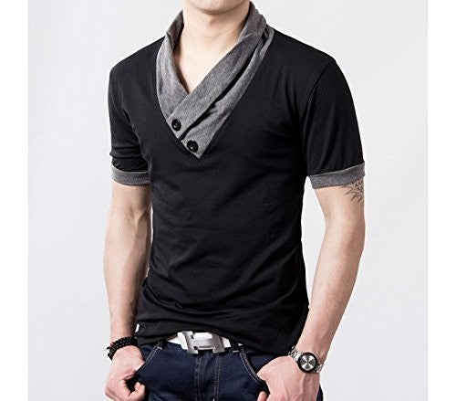 T-shirt - mod hals jersey manches couleur à contraste avec boutons - mws ahead