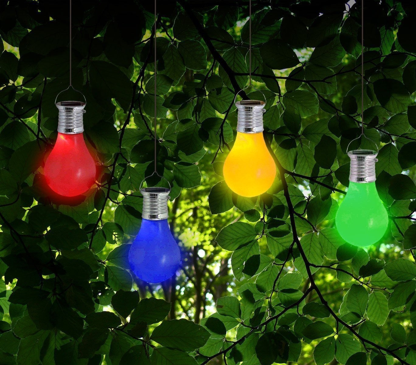260065- Ensemble de 4 ampoules colorées avec mini crochet de panneau solaire