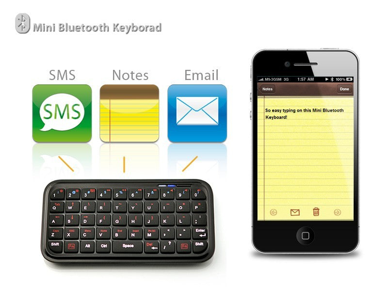 Mini clavier qwerty avec couvercle pour iphone (bluetooth wifi)
