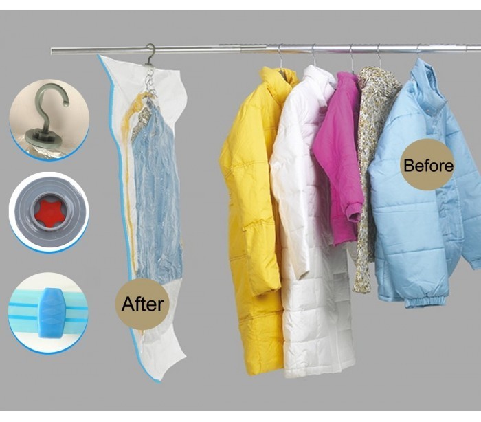 Sac housse de rangement sous vide avec ceintre pour organiser les vêtements