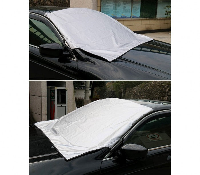 couverture de pare-brise grise avec sangles de fixation anti neige ou soleil