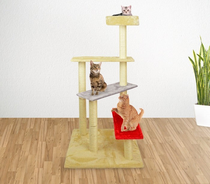 HK1036 gymnase pour chats a échelle avec griffoir et colonnes en sisal 144 cm