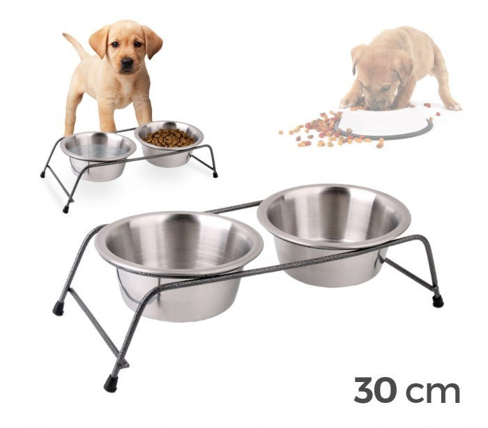 180601 double gamelle pour chiens avec support en acier sureleve 3 x13 x8,5 cm