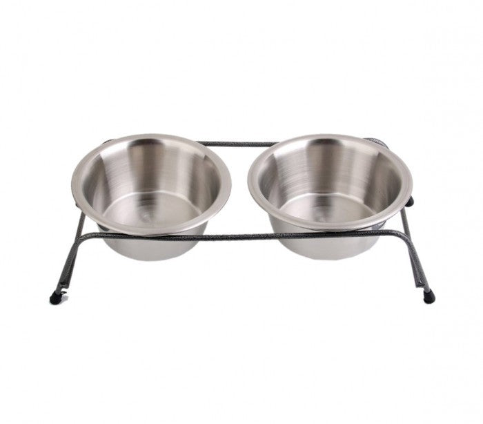 180601 double gamelle pour chiens avec support en acier sureleve 3 x13 x8,5 cm