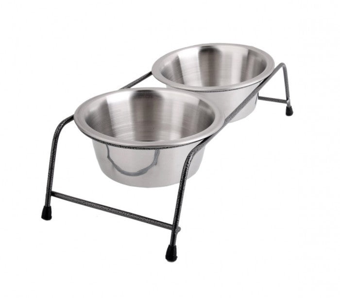 180601 double gamelle pour chiens avec support en acier sureleve 3 x13 x8,5 cm