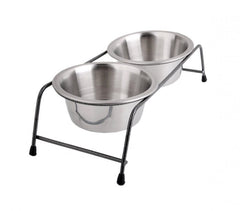 180601 double gamelle pour chiens avec support en acier sureleve 3 x13 x8,5 cm