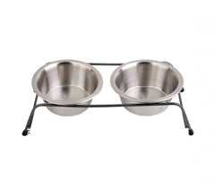 180593 double gamelle en acier pour chiens avec support sureleve 40x17x8,5 cm