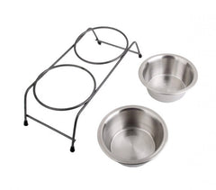 180593 double gamelle en acier pour chiens avec support sureleve 40x17x8,5 cm