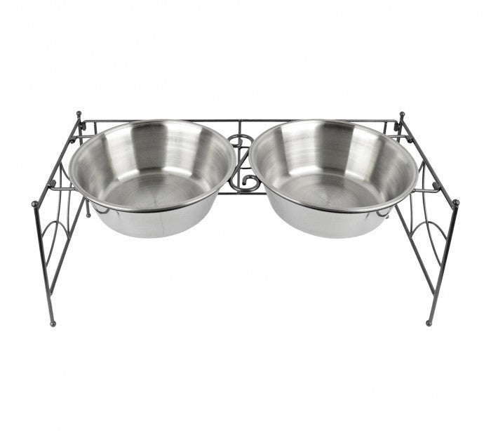 521029 double gamelle en acier pour chiens avec support surélevé 53x24x22 cm