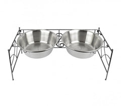 521029 double gamelle en acier pour chiens avec support surélevé 53x24x22 cm