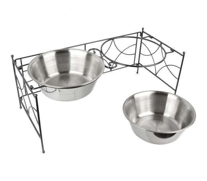521029 double gamelle en acier pour chiens avec support surélevé 53x24x22 cm