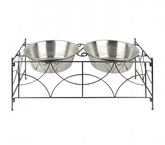 521029 double gamelle en acier pour chiens avec support surélevé 53x24x22 cm