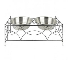 521029 double gamelle en acier pour chiens avec support surélevé 53x24x22 cm