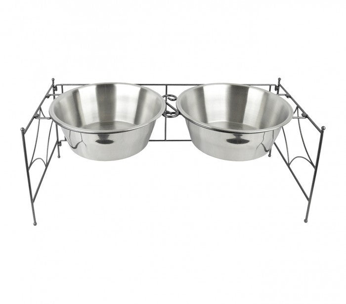133587 double gamelle en acier pour chiens avec support surélevé 64x29x26 cm